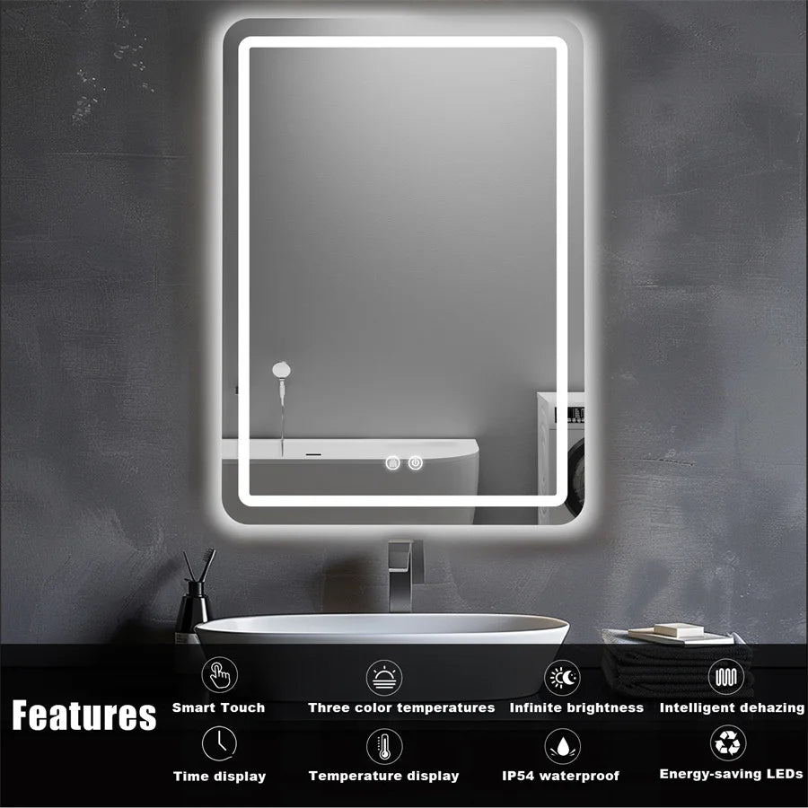 LED wall mirror 50×70 cm with adjustable lighting