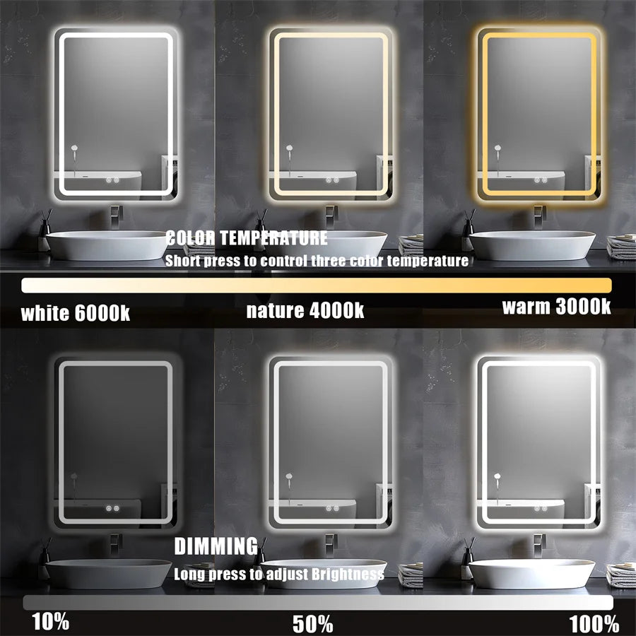 LED wall mirror 50×70 cm with adjustable lighting